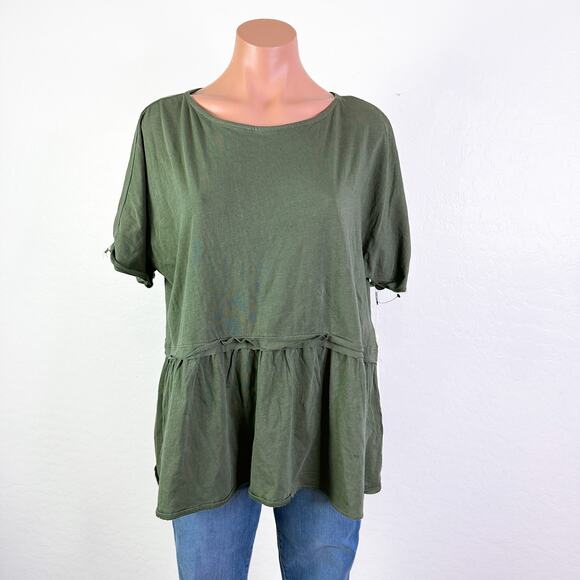 Caslon 100% Cotton Short Sleeve Crew Neck Lagenlook Top Shirt Moss Green S NWT - Picture 1 of 8